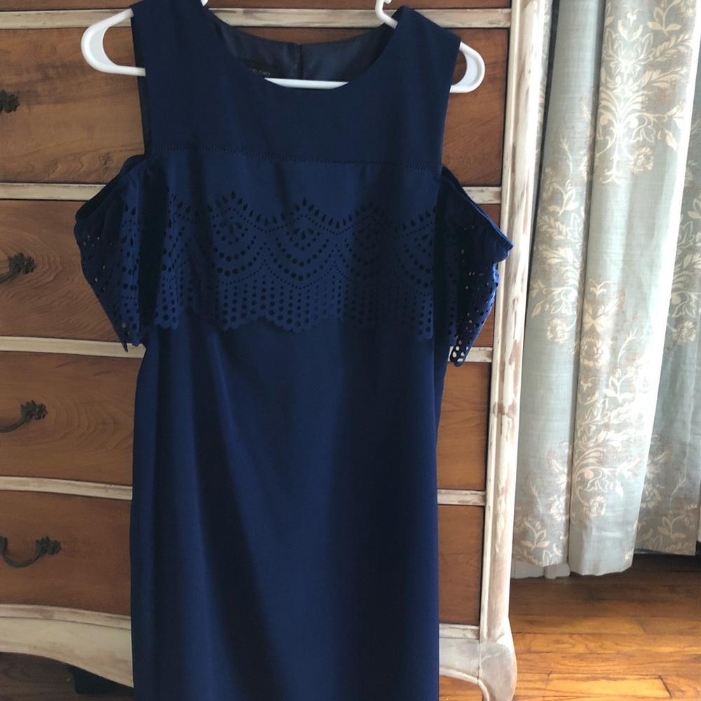 AB studio blue off shoulder dress